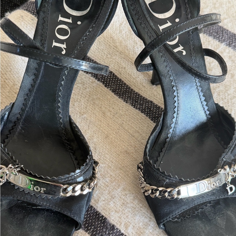 Dior Black Strappy Chain Heels - Picture 3 of 9